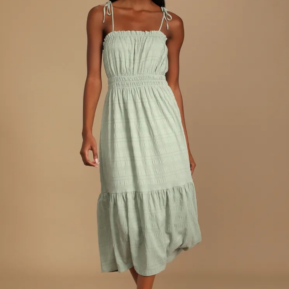 Lulus Sage green tie strap midi dress